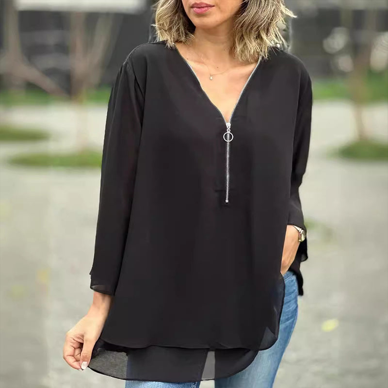 Katie™ - Elegant Flowy Zipped Top