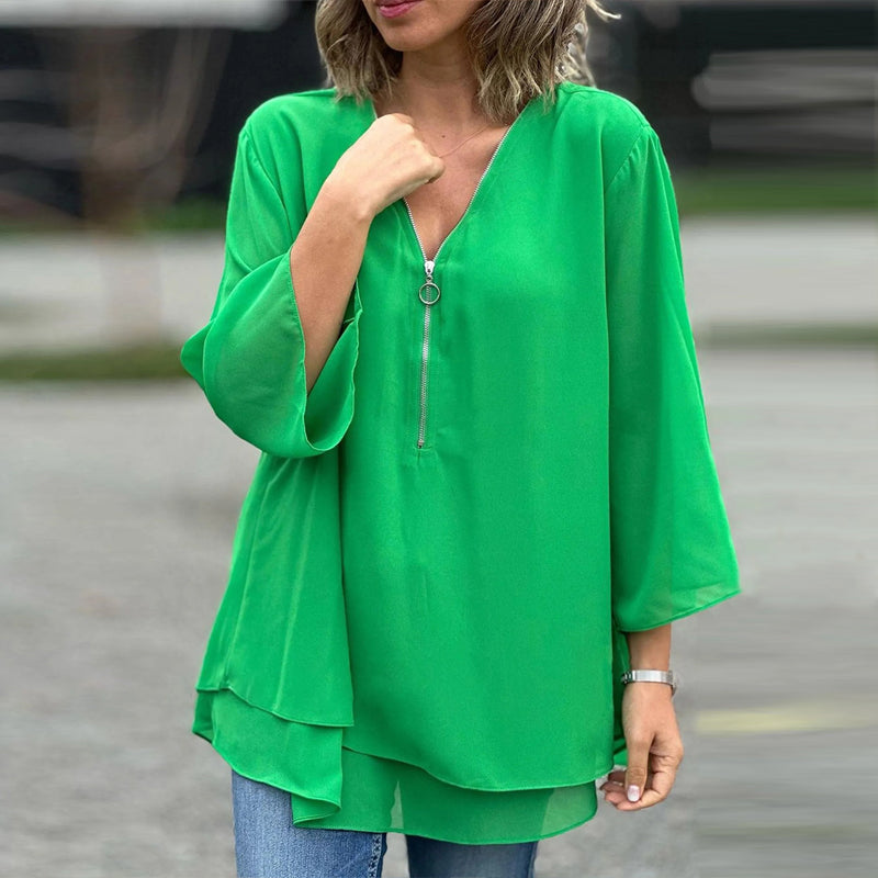 Katie™ - Elegant Flowy Zipped Top