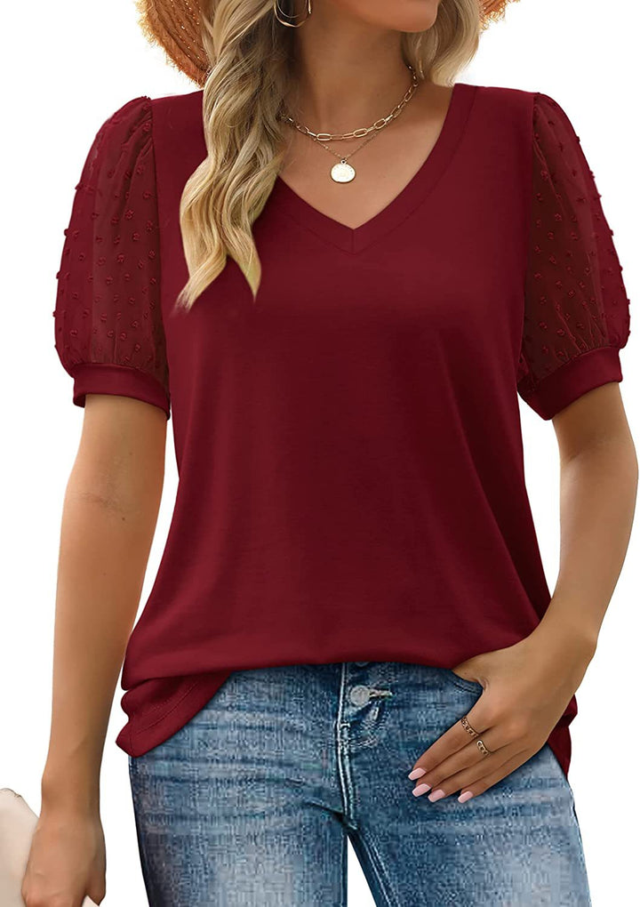 Rhianna™ - Elegant Puff-Sleeve V-Neck Top