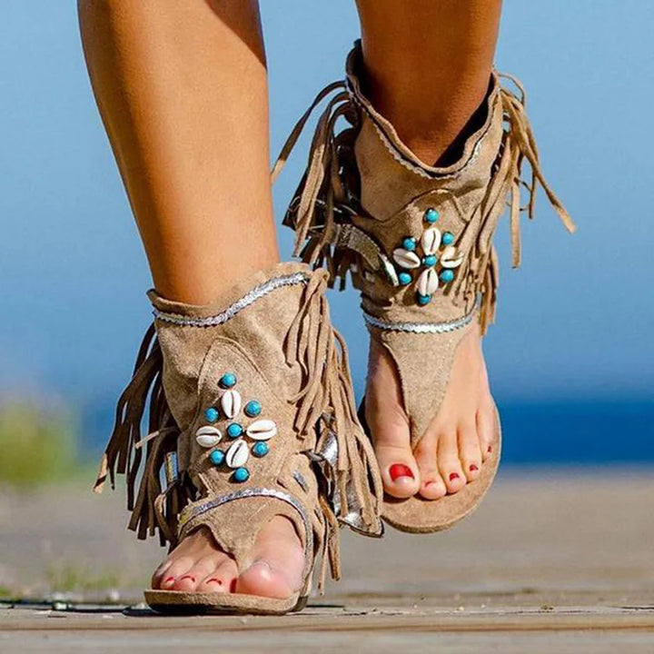 Nelia  - Boho Fringe Sandals