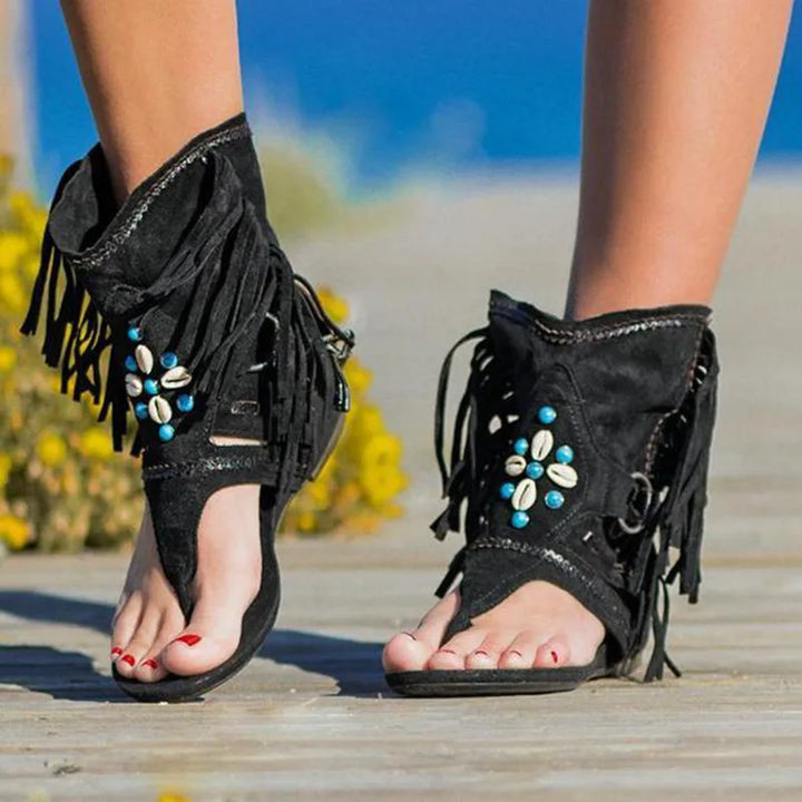 Nelia  - Boho Fringe Sandals