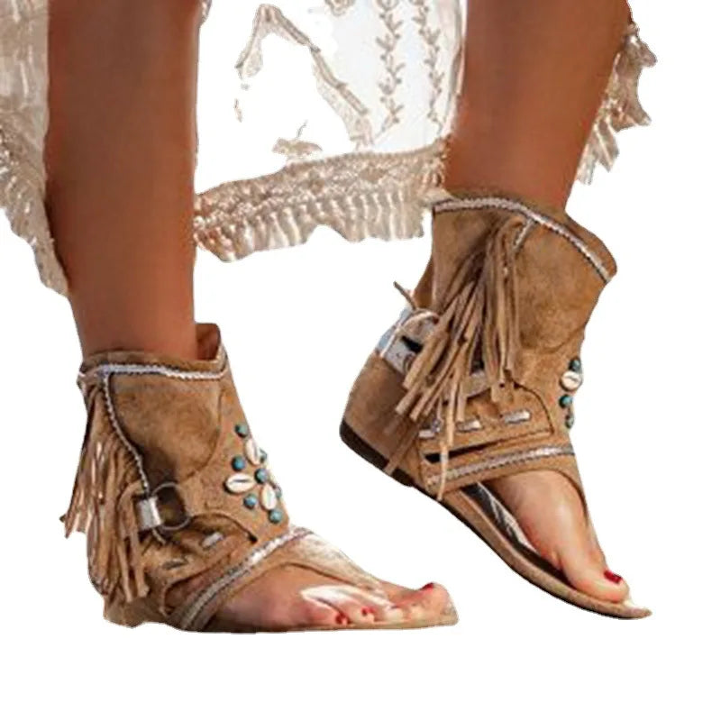 Nelia  - Boho Fringe Sandals