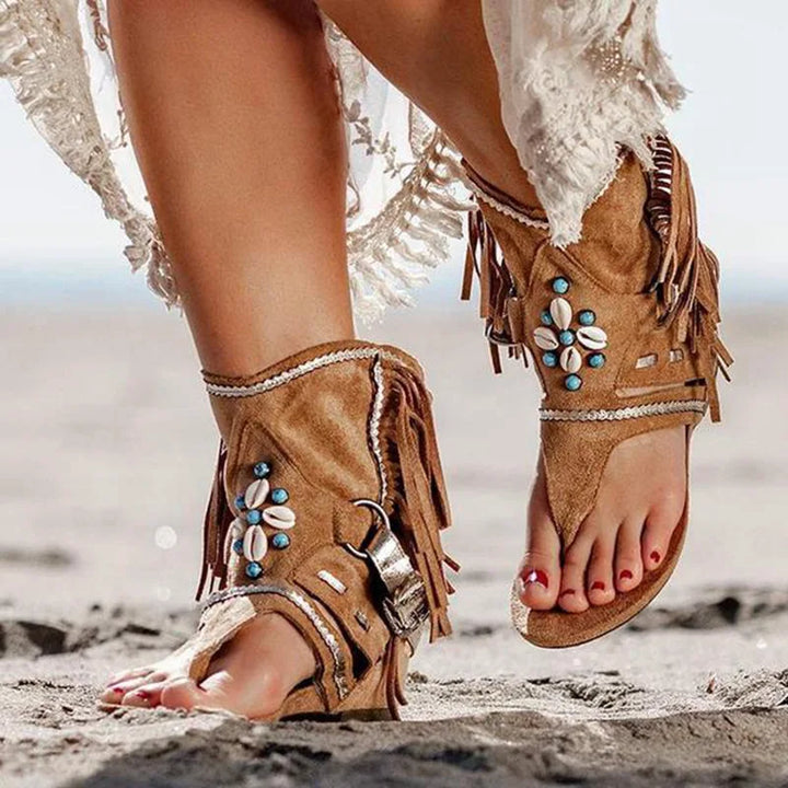 Nelia  - Boho Fringe Sandals