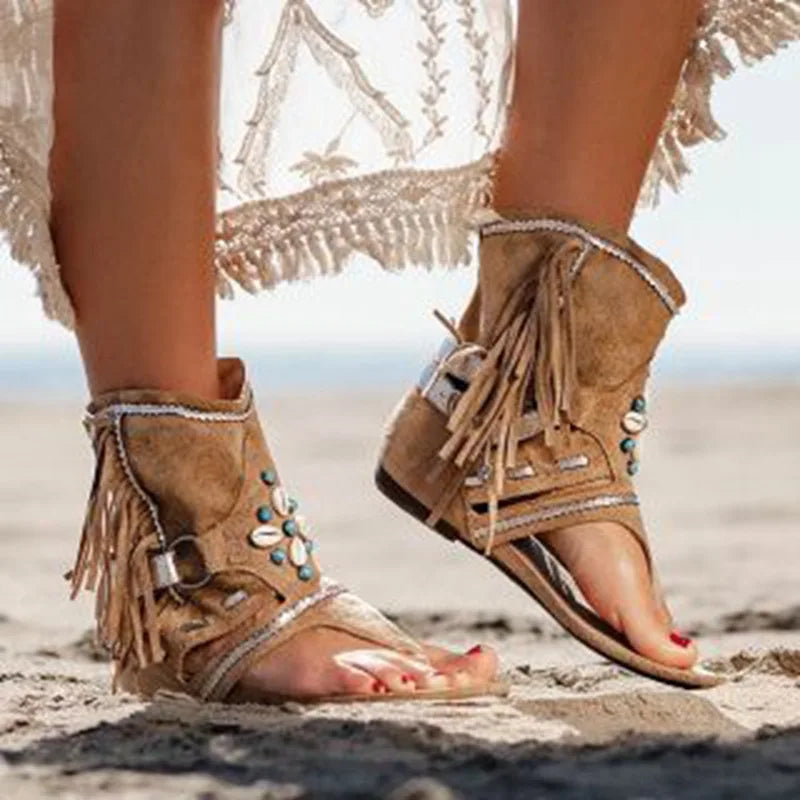 Nelia  - Boho Fringe Sandals