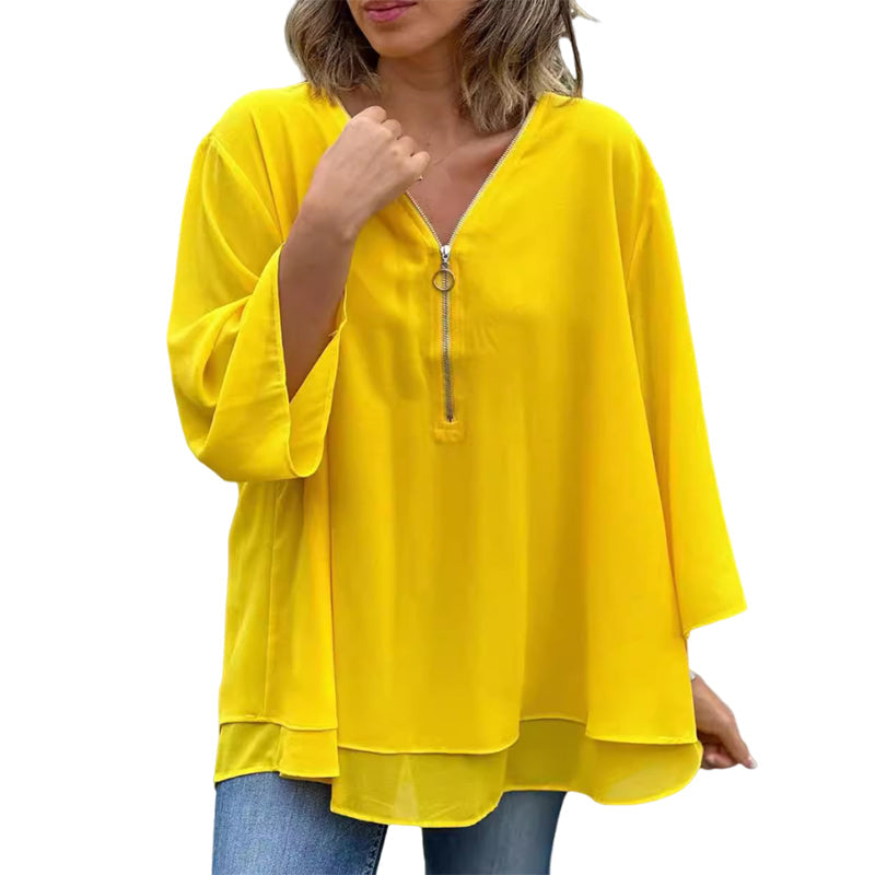 Katie™ - Elegant Flowy Zipped Top