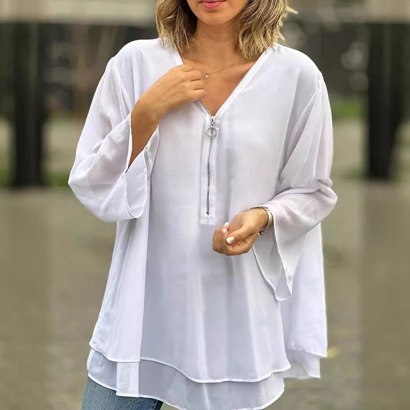 Katie™ - Elegant Flowy Zipped Top